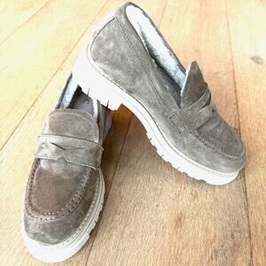 La Canadienne Donny Comfort Shearling Lined Suede Loafers Platform US 7.5